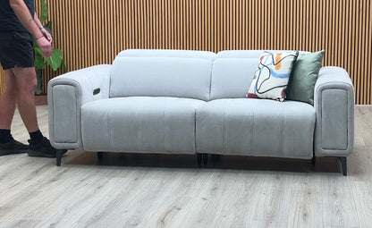 ‘Elphaba’ Manhattan Stone 58004 Fabric 3 Seater Power Recliner Sofa with Storage Arms