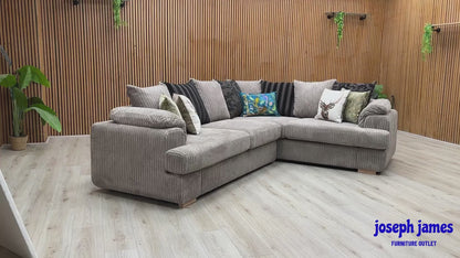 'Celine’ Steel Grey Jumbo Cord Fabric Left Arm Facing 2 Seater Pillow Back Corner Sofa