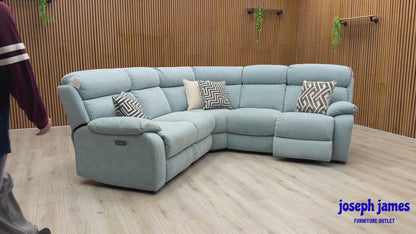'Moreno' Fab-Meo-R17 Baby Blue Fabric Large Power Recliner Corner Sofa with Power Headrests