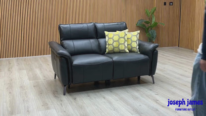 ‘Jude’ Oslo Jet Black Cat-40:23 2 Seater Leather  Power Recliner Sofa with Power Headrests and Power Lumbar