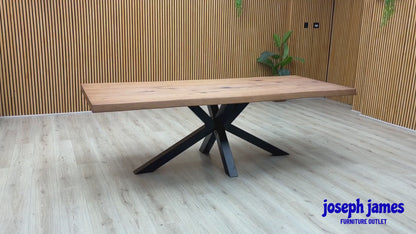 Bodhal ‘Terra’ 6 Bassano Solid Oak Raw Edge 240cm Dining Table with Metal Star Base