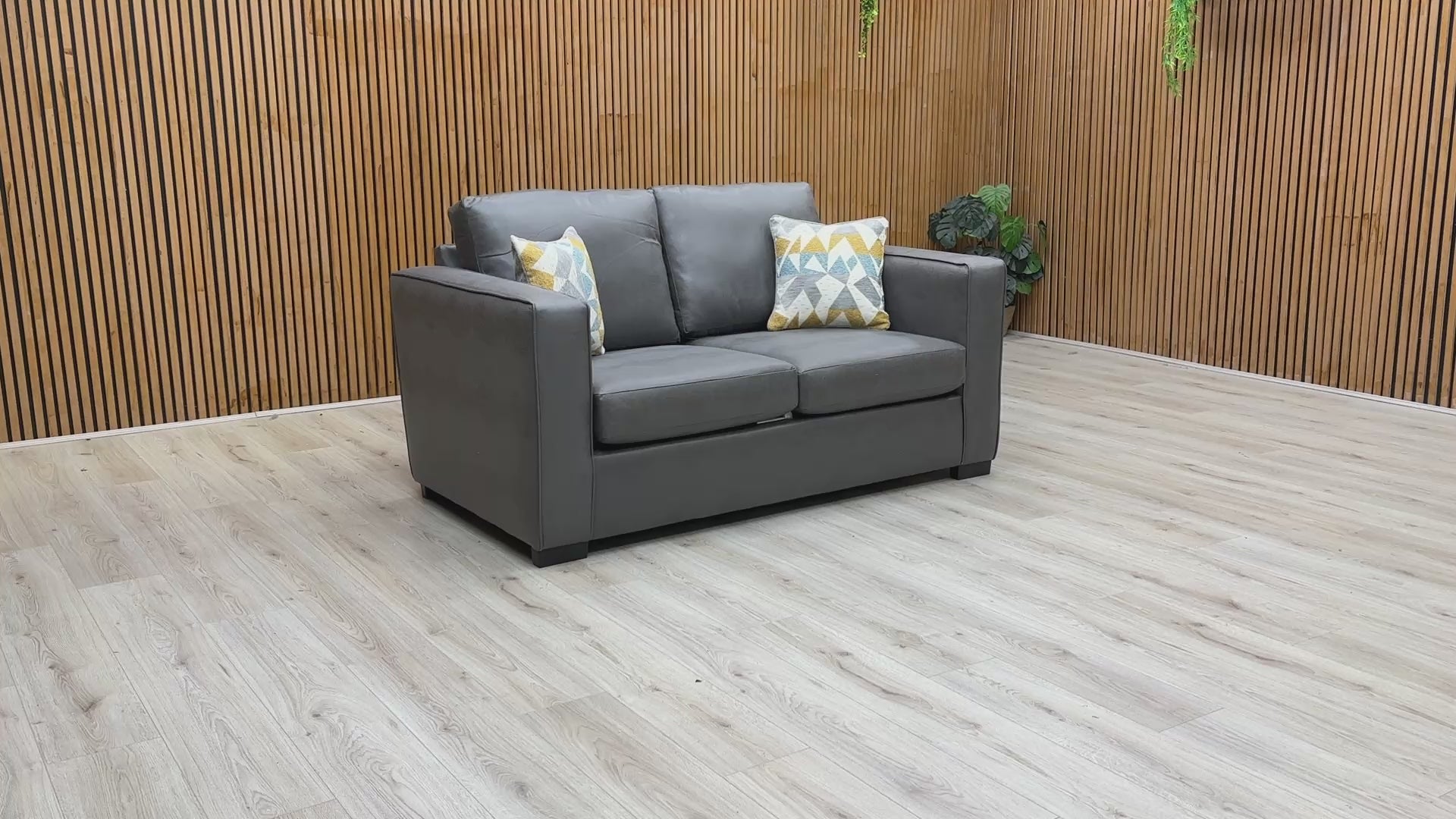 Product demonstration video for the Newton Sofa Bed, showing the transition from a stylish sofa to a practical guest bed.