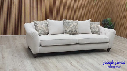 ‘Rita’ Ivory Genoa Marble Fabric 4 Seater Scatter Back Sofa