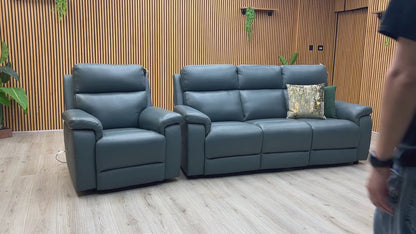 ‘Raven’ Oslo Peacock Green Leather 3 Seater Sofa + Power Chair