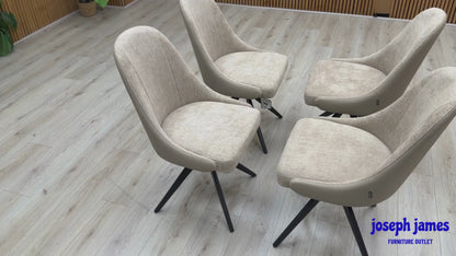 ‘Jose' Pebble Beige Fabric Set of 4 Swivel Dining Chairs