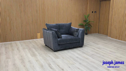 ‘Allure’ Coco Indigo Fabric 4 Seater + Snuggler Chair Scatter Back Split Frame Sofa Set