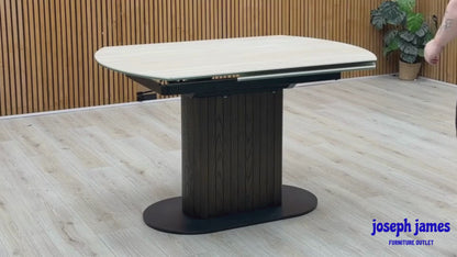 ‘Tiber' Travertine Ceramic Top Swivel Extending Dining Table