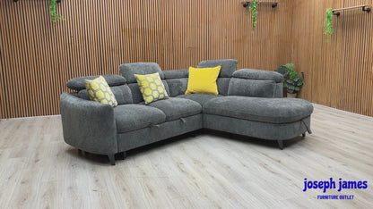 'Snooze' Charcoal Grey Chenille Fabric Right Hand Facing Corner Sofa Bed with Chaise End Storage