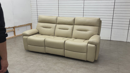 ‘Cinemax’ La-4305 Dacota Pebble Leather 3 Seater Power Recliner Sofa with Power Headrests and Media Arms