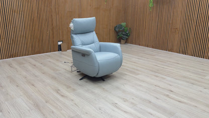 Designer Chair Collection ‘Dussledorf’ Nc-026e Pearl Blue Leather Power Recliner Swivel Chair