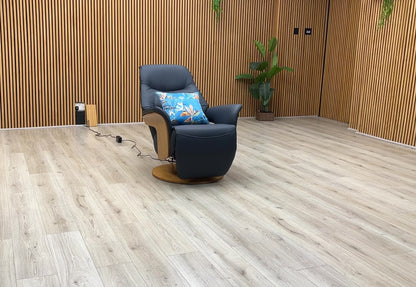 ‘Olaf’ Navy Blue Leather Power Recliner Swivel Chair