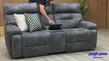 ‘Cinemax’ Marque Seal Grey Mq-0106 Velvet Fabric 2 Seater Media Console Power Recliner Sofa with Power Headrests