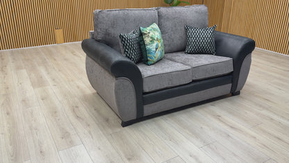 'Narva' Grey Fabric and Faux Leather Combination 2 Seater Sofa