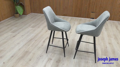 ‘Crete’ Silver Fabric Pair of Swivel Bar Stools