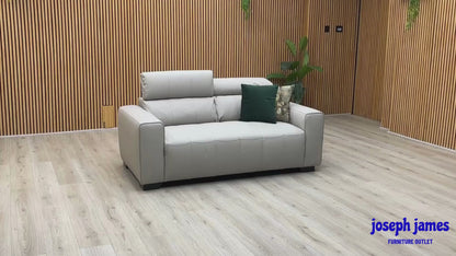 ‘Cannes’ Light Grey Italian Leather 2 Seater Sofa