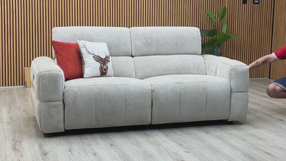 ‘Cube’ Hudson Mink Fabric 3 Seater Power Recliner Sofa with Power Headrests
