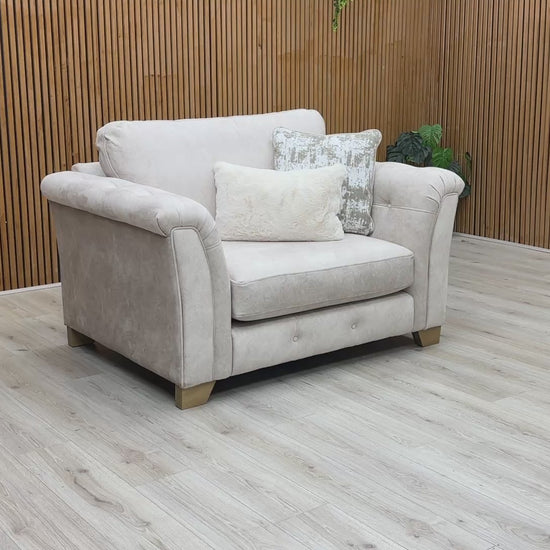 Video of the 'Aura' Love Chair, emphasizing its gorgeous glam style and comfort level.