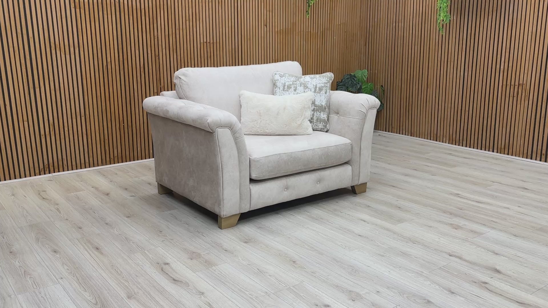 Video of the 'Aura' Love Chair, emphasizing its gorgeous glam style and comfort level.