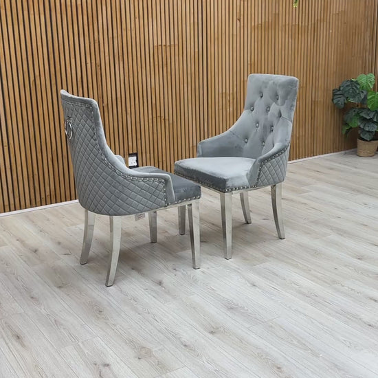 Video showcasing the elegant details of the 'Dolce' chair, including the knocker handle and smooth velvet fabric.