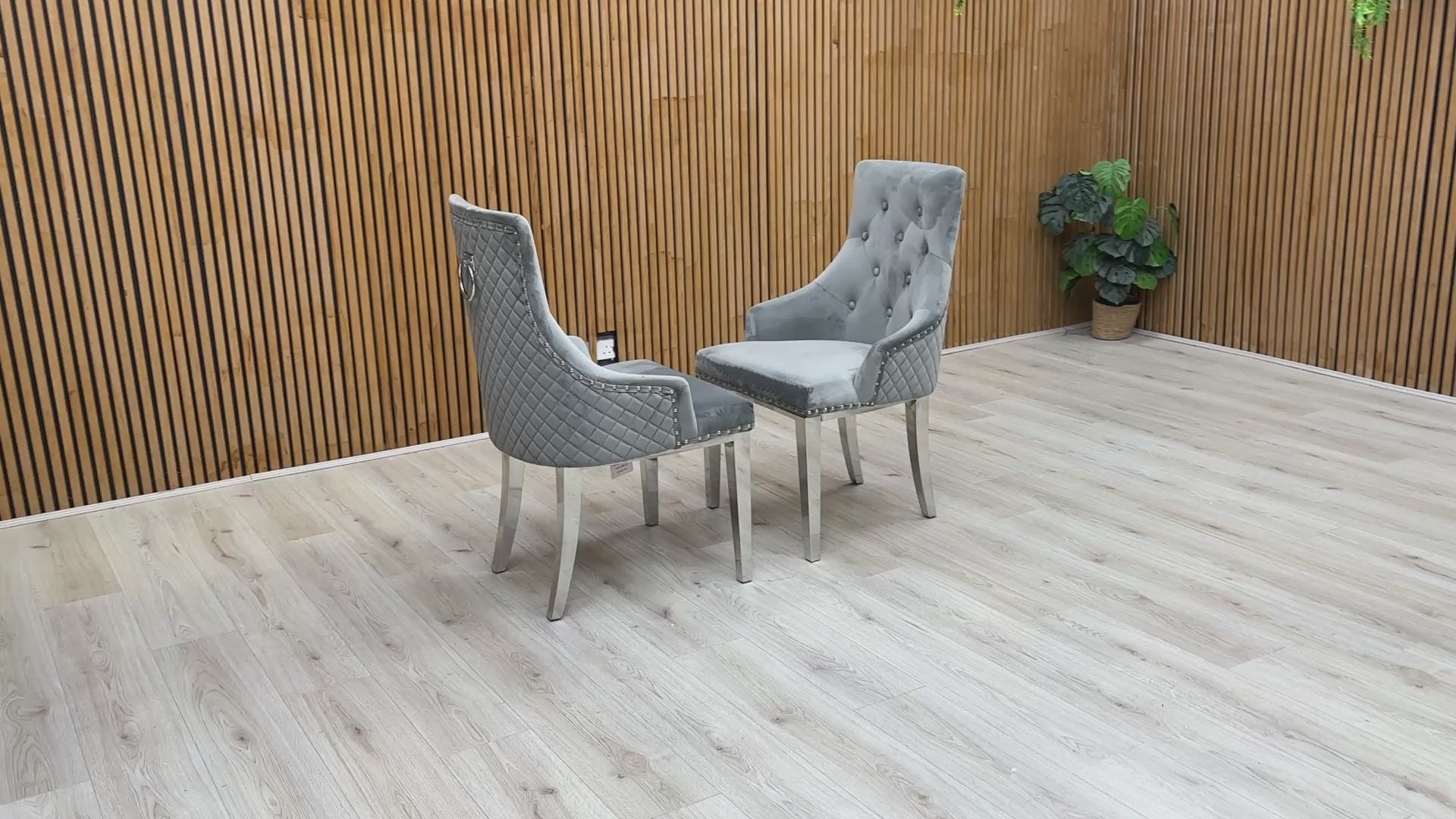Video showcasing the elegant details of the 'Dolce' chair, including the knocker handle and smooth velvet fabric.