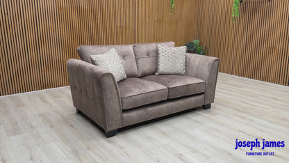 ‘Mariah’ Dapple Chocolate-Tri Brass Insert Velvet Fabric 2 Seater Classic Back Sofa