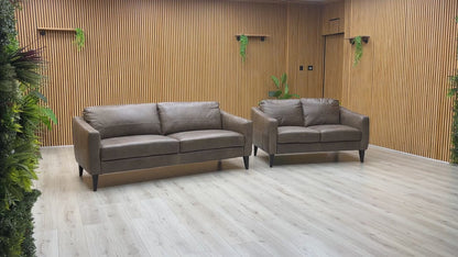 'Oslo' Chestnut Brown Italian Distressed Leather 3 + 2 Seater Sofa Set