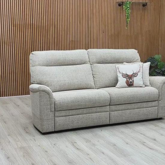 Video Of ‘Parker Knoll Hudson’ contemporary large 2-seater stationary sofa, beautifully upholstered in high-grade 23-Dash Oatmeal fabric.