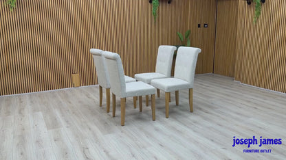Furnitureland ‘Augusta’ Clay Grey Fabric Set of 4 Roll Back Upholstered Dining Chairs