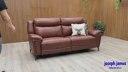‘Panache’ Butterscotch Brown Cat-60_07 Leather 3 Seater Power Recliner Sofa