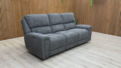 ‘Ricky’ Charcoal Grey Teddy Velvet 3 Seater Power Recliner Sofa with Drop Down Cup Holders