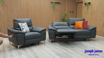 ‘Pavilion’ Charcoal Grey Faux Leather 3 Seater Power Recliner Sofa + Power Armchair