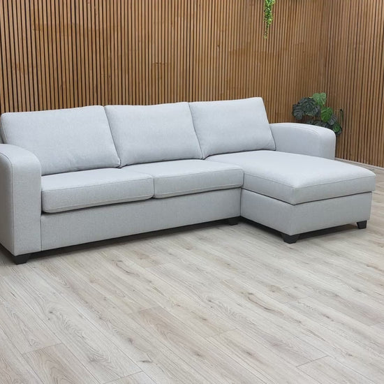 Video demonstration of the Layla sofa bed, showing the smooth transition from 3-seater sofa to bed and the under-chaise storage access.