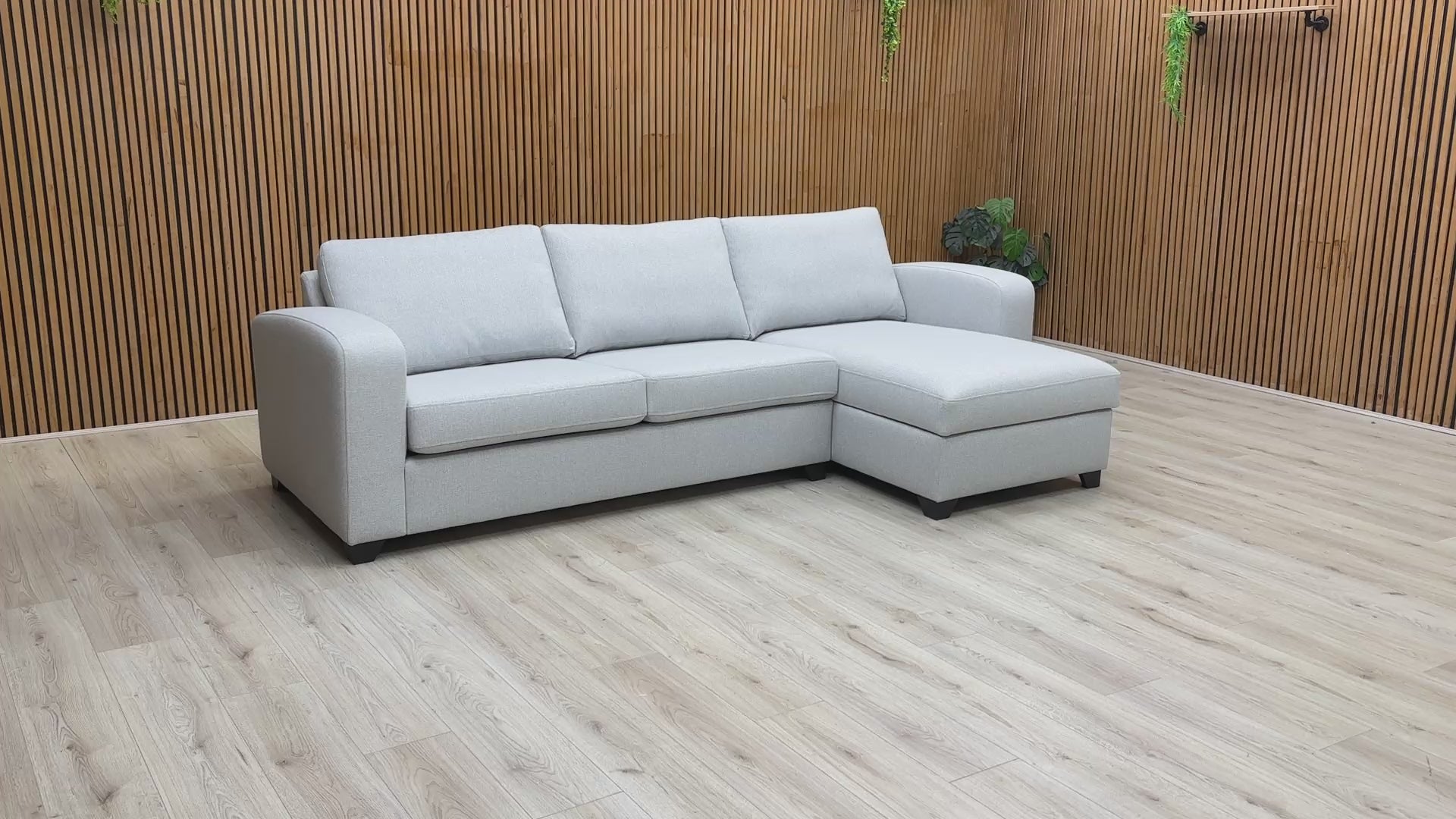 Video demonstration of the Layla sofa bed, showing the smooth transition from 3-seater sofa to bed and the under-chaise storage access.