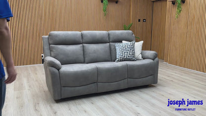‘Linea’ Storm Grey Microfiber Fabric 3 Seater Power Recliner Sofa