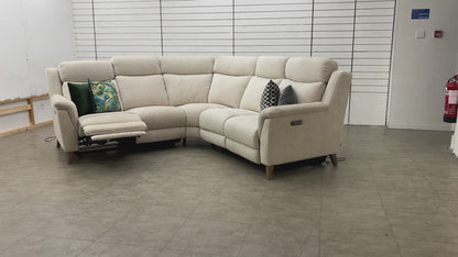'Sienna' Light Grey Fabric Power Recliner Corner Sofa with Power Headrests
