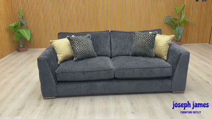 'Belissimo' Mirage Black - Gold Cp Fabric 3 Seater Classic Back Sofa + Chair Set