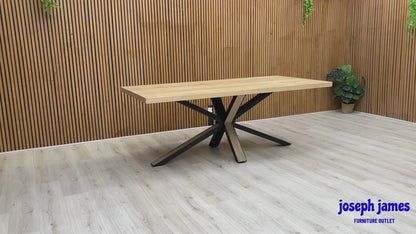 Habufa ‘Detroit’ Solid Natural Oak Starburst Leg Rectangular 200cm Dining Table