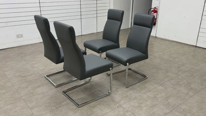 ‘Tokyo' Grey Faux Leather Cantilever Dining Chair - Set of 4