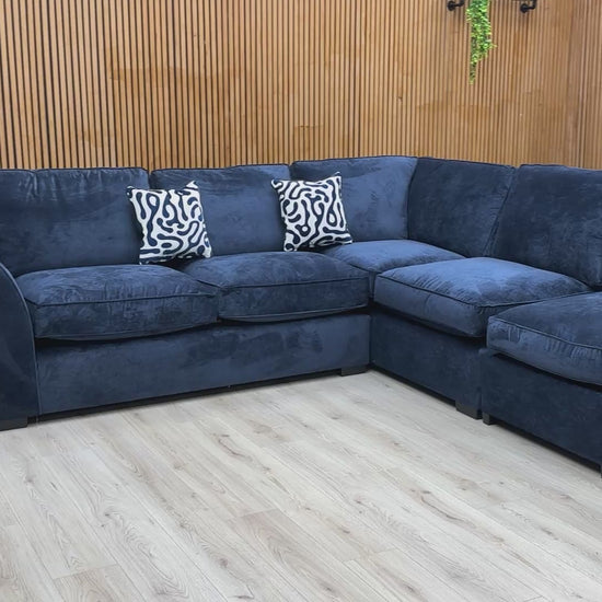 Video showcasing the design and Kingston Navy Blue fabric of the ‘Rosie’ Chaise Corner Sofa.