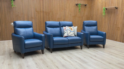 World of Leather Compact Collection ‘Petit’ Bv-313e Ocean Blue Leather 2 Seater Power Recliner Sofa + Armchair + Armchair