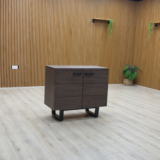 Product walkthrough of the Mars 2-door sideboard, demonstrating the door hinges, interior shelf space, and sturdy construction.