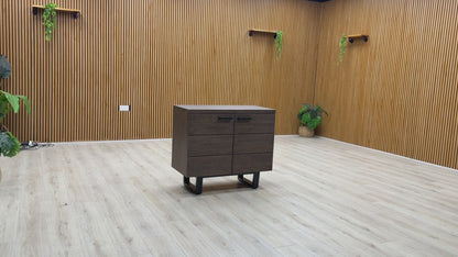 Product walkthrough of the Mars 2-door sideboard, demonstrating the door hinges, interior shelf space, and sturdy construction.