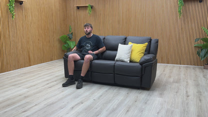 ‘Albion’ Black Faux Leather 3 Seater Manual Recliner Sofa