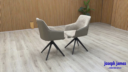 'Jose' Cream Fabric Pair of Swivel Dining Arm Chairs