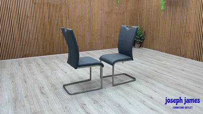 ‘Bianco’ Grey Faux Leather Cantilever Pair of Dining Chairs