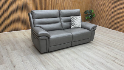 ‘Berlin' Grey Le-9308 Leather 3 Seater Power Recliner Sofa with Power Headrest