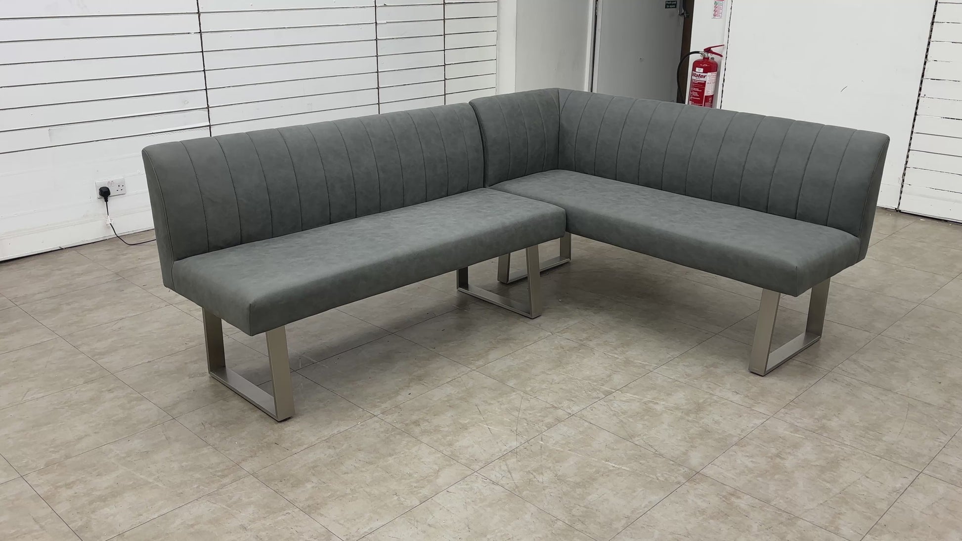 Video of style and features of the 'Grigio' Grey Faux Leather Corner Dining Bench.