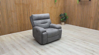 ‘Cinemax’ Np-1107 Nappa Grey Fabric Power Recliner Chair with Power Headrest