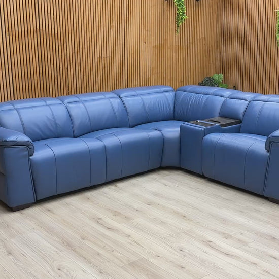 Video Preview showcasing the power functions and fridge console of the 'Inca' Leather Corner Sofa.