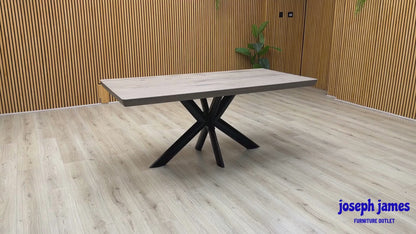 Bodahl 'Athena' 8 Vintage Grey Solid Oak Soft Edge 180cm Dining Table with Metal Star Base